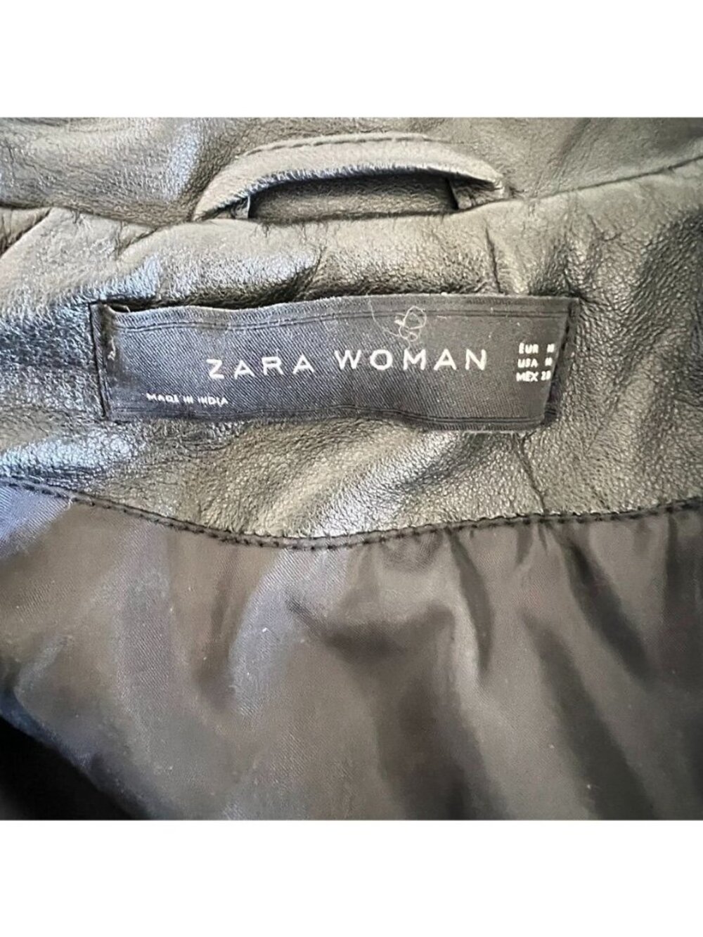 Zara Women M Ltd Edition Leather Battle Jacket Moto Studded Patchwork Cropped - Picture 11 of 16
